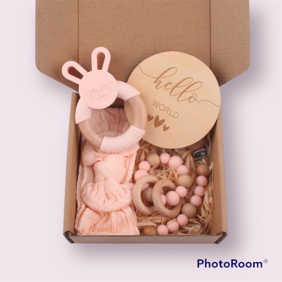 Other - Newborn Baby Girl Wooden Silicone Baby Shower Gift Set